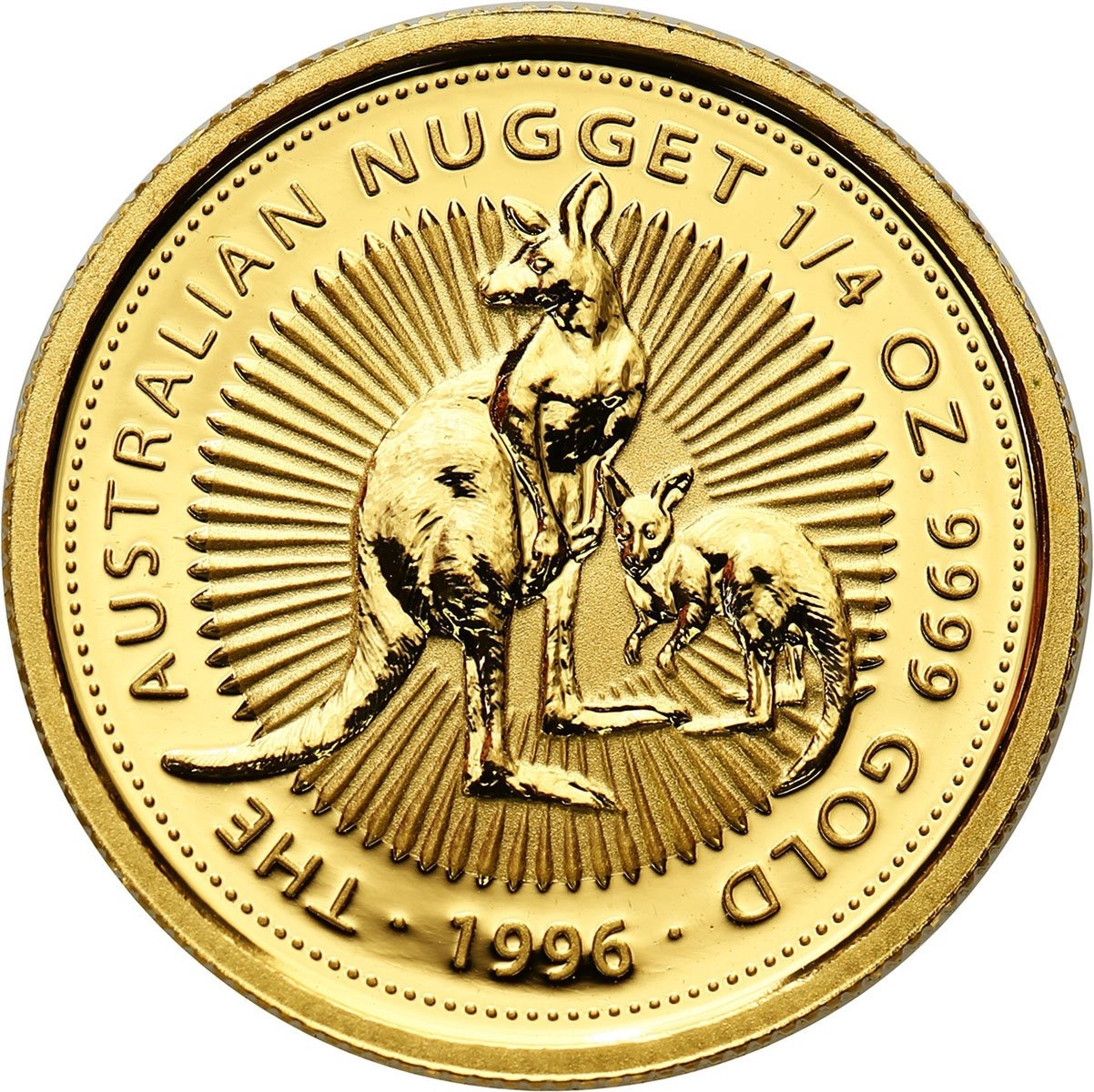 Australia. Elżbieta II 25 Dolarów 1996 KANGURY – 1/4 uncji złota